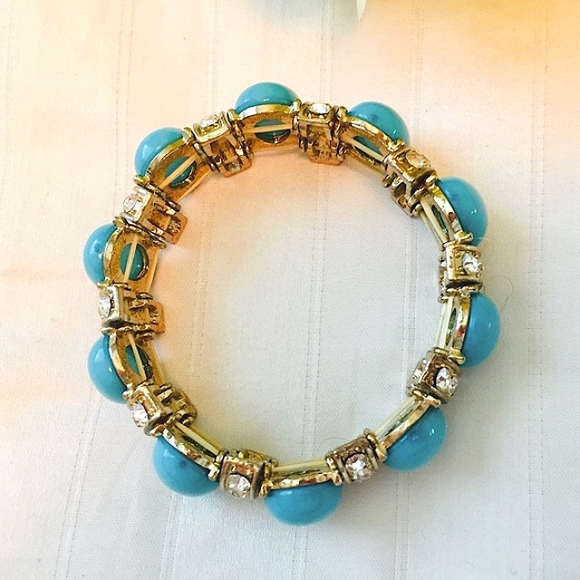 Gold Turquoise Rhinestone Stretch Bracelet - Picture 7 of 7